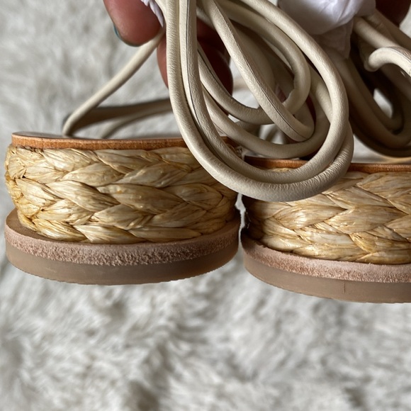 New wedge sz 7.5 heel gladiator sexy beige leather Prax thong casual sandals - Picture 7 of 9